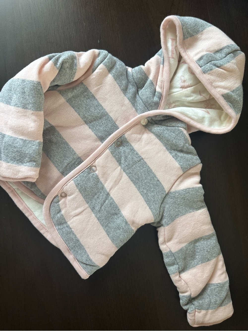 Burt’s Bees Baby Organic Cotton Pink Grey Stripe Hooded Jacket 0-3M